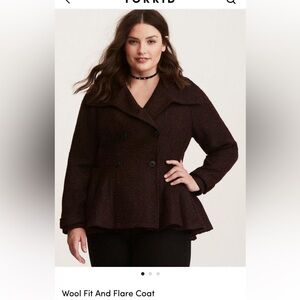 Torrid Black Wool Fit and Flare Pea Coat